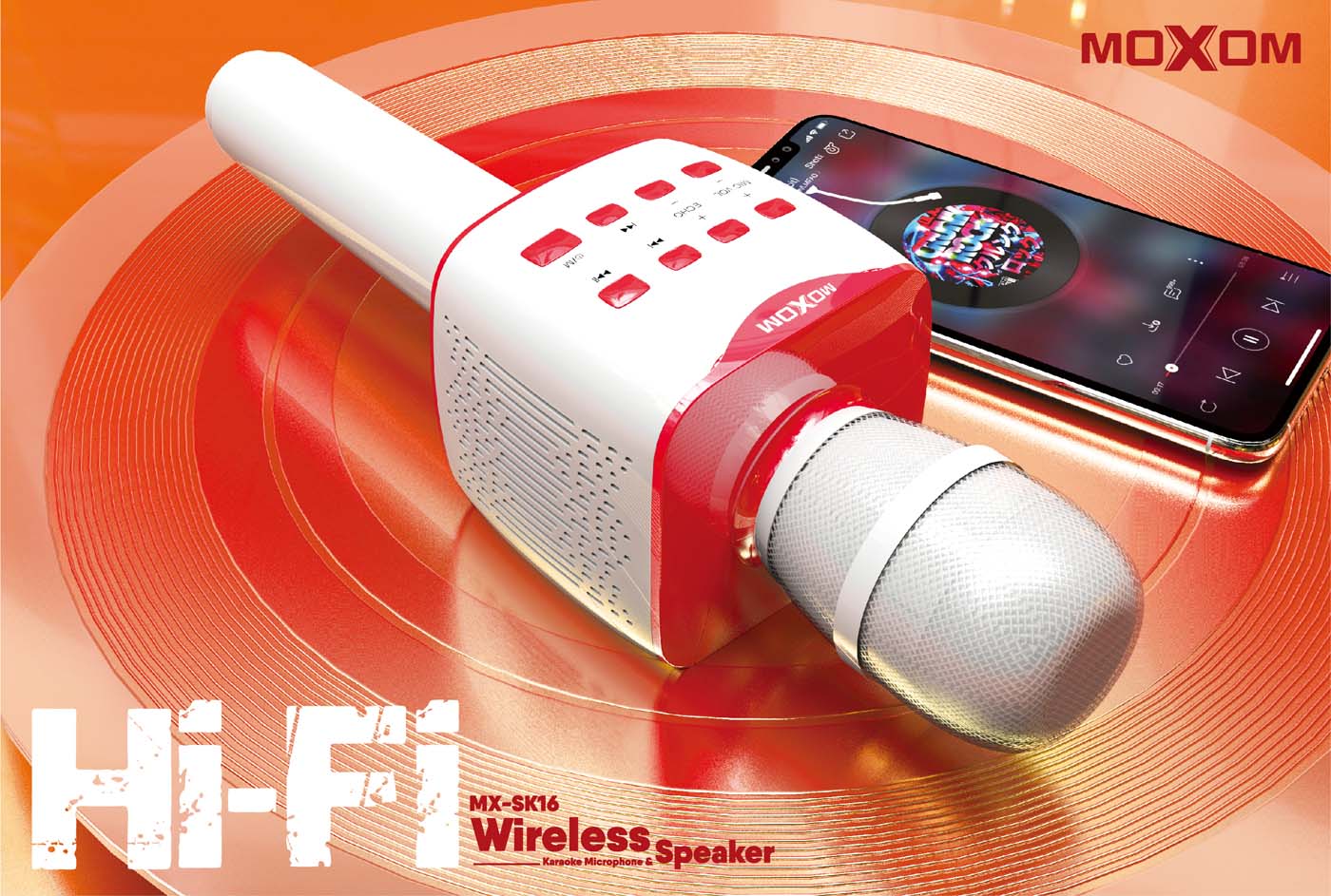 Microphone et Haut-Parleur Hi-Fi pour Karaoké Portable sans Fil Bluetooth Moxom